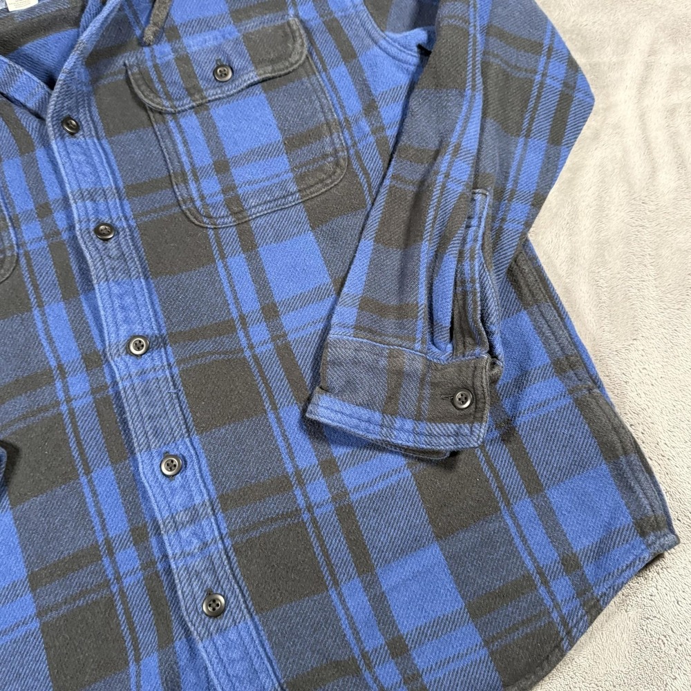 American Eagle Outfitters Flannel Shirt Mens Size M Blue Plaid Hooded Button Up - Picture 7 of 15